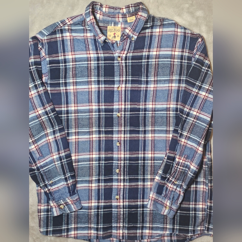 Red Head Brand Co. Button Up Flannel Shirt ‎ XL Plaid With pocket.